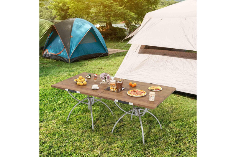 Costway Set of 2 Folding Camping Table Extendable Picnic Table Aluminum Frame w/Carrying Bag