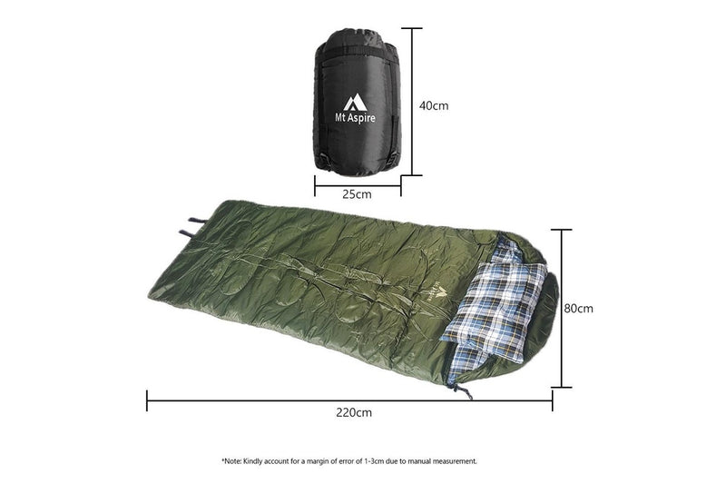 Mt Aspire Sleeping Bag Single Camping Hiking Winter Thermal -10C Army Green