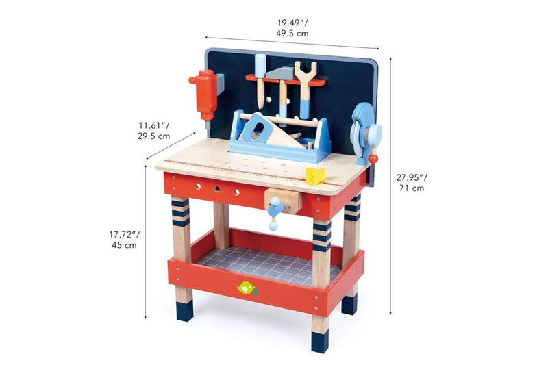 Tender Leaf Toys 51cm Tool Bench Hammer Screwdriver Wooden Toy Set Kids 3y+