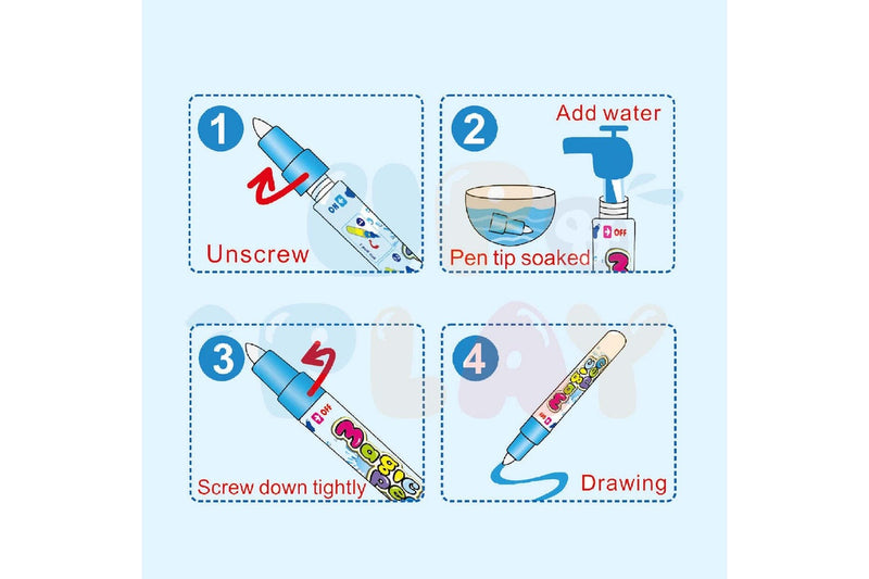 UPnPlay Kids 24 Pieces Water Doodle Mat with Drawing Board Magic Pen & Bonus Accessories - Beach