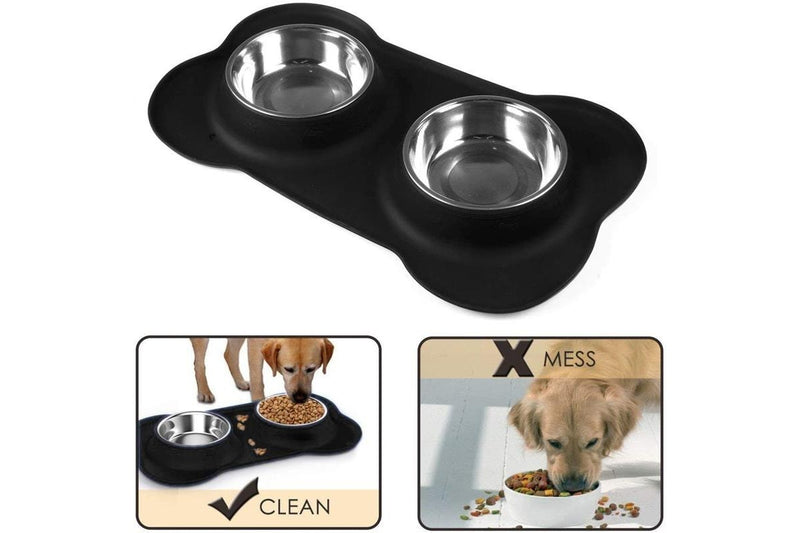 Stainless Steel Pet Bowl - with Non Spill Skid Resistant Silicone Mat