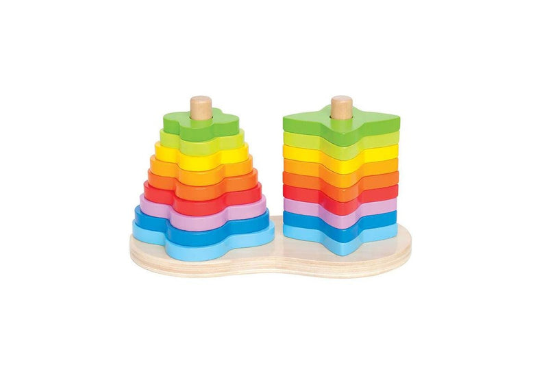 2PK 19pc Hape Double Rainbow Stacker & Creative Puzzle Shapes Kids Wooden Toy