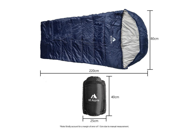 Mt Aspire Sleeping Bag Single Camping Hiking Winter Thermal -10C Navy Blue