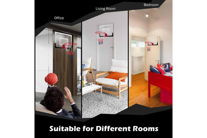 Costway Mini Basketball Hoop Backboard Door Mounted Basketball Ring System Nets Indoor Adults Toy w/Pump