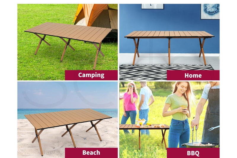 Levede Folding Camping Table Chair Set Portable Brown