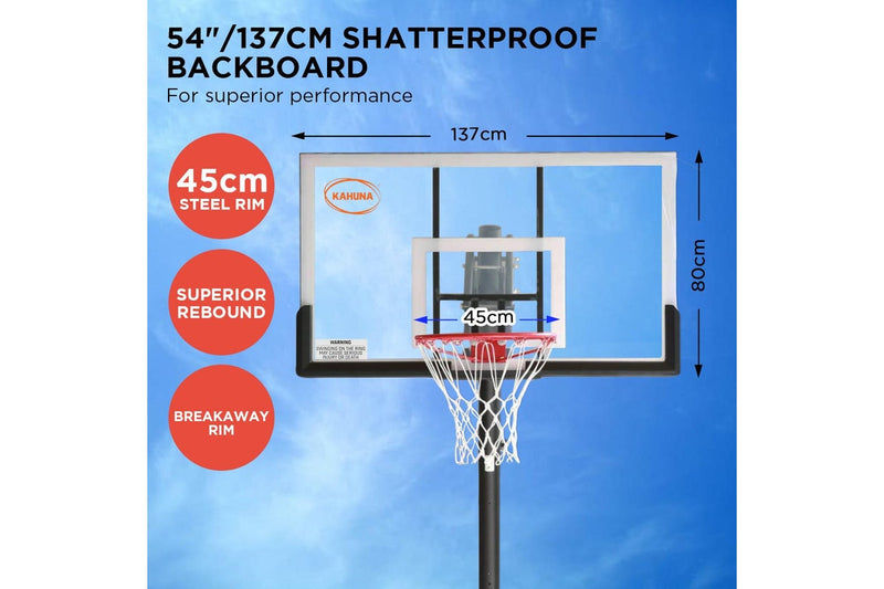 Kahuna Portable Basketball Hoop System 2.3 to 3.05m for Kids & Adults