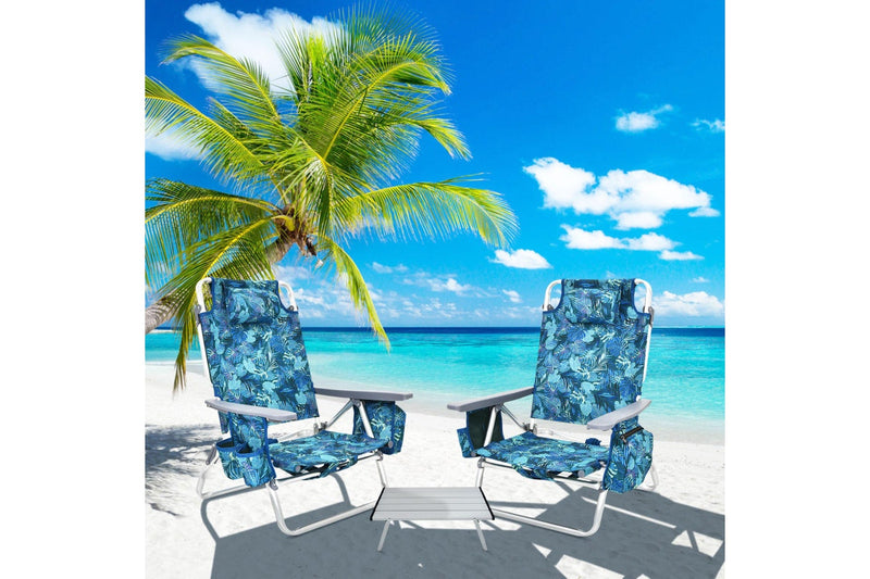 Costway 2-Pack Folding Backpack Beach Chair Table Set 5-Position Outdoor Reclining Chair