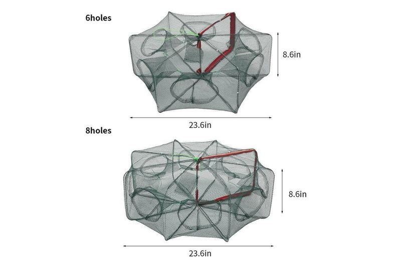 6 / 8 Holes Automatic Fishing Net Cage Portable Foldable Crab Shrimp Trap Nets