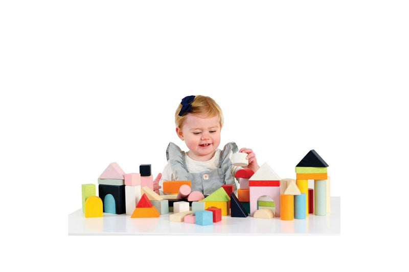 60pc Le Toy Van Petilou Wooden Building Blocks Set & Bag Toy Kids Toddler 12m+