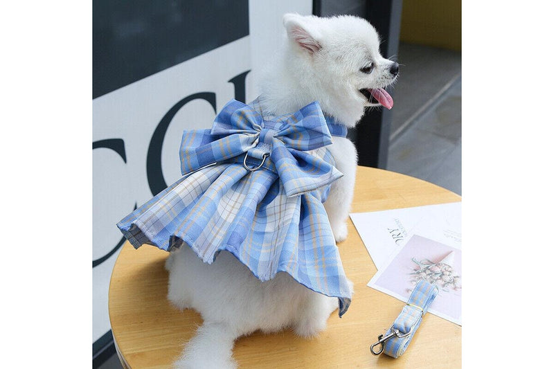 Ozstock Cute Small Dog Skirts Summer Spring Plaif Pleated Dress Bow Chihuahua Clothes