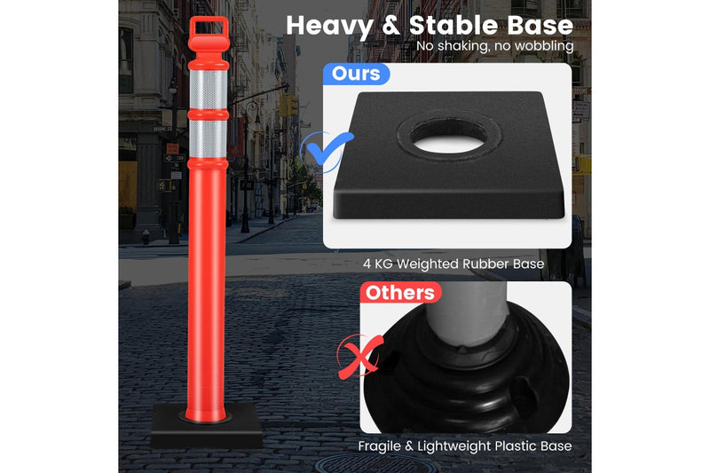 Costway 3 PCS Traffic Posts Set Parking Bollards Outdoor security Barrier w/Rubber Base/Strips/Handle