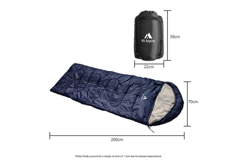 Mt Aspire Kids Sleeping Bag Single Camping Hiking Winter Thermal -10C Navy Blue