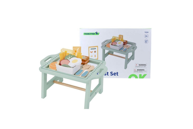 Tooky Toy 29cm Wooden Breakfast In Bed Kids Children Pretend Play Toy Set 3+