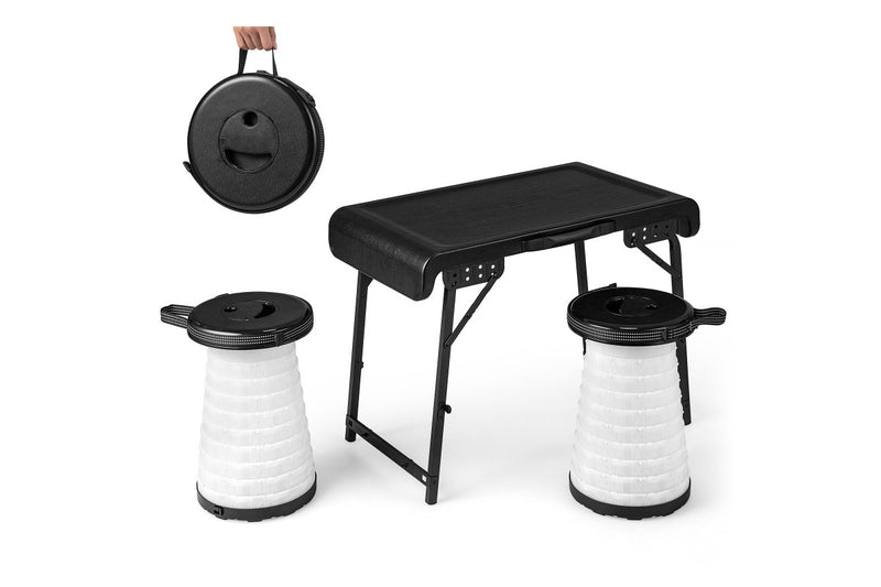 Costway 3pcs Camping Table Stool Set Picnic LED Telescopic Stools Outdoor Activity Seats Fishing Hiking Traveling