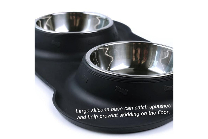 Stainless Steel Pet Bowl - with Non Spill Skid Resistant Silicone Mat