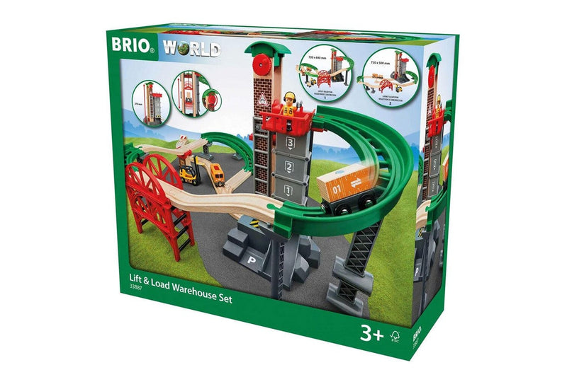 32pc Brio World 72cm Lift & Load Warehouse Wooden Railway Set Kids Child Toy 3y+