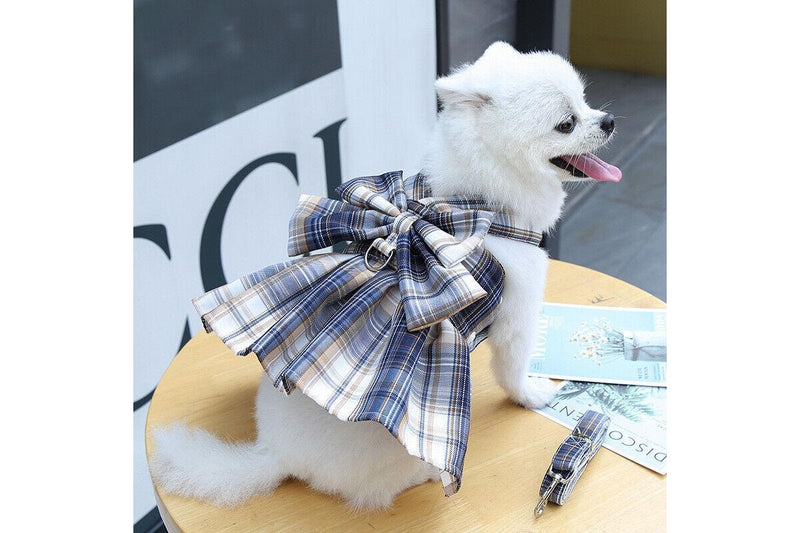 Ozstock Cute Small Dog Skirts Summer Spring Plaif Pleated Dress Bow Chihuahua Clothes