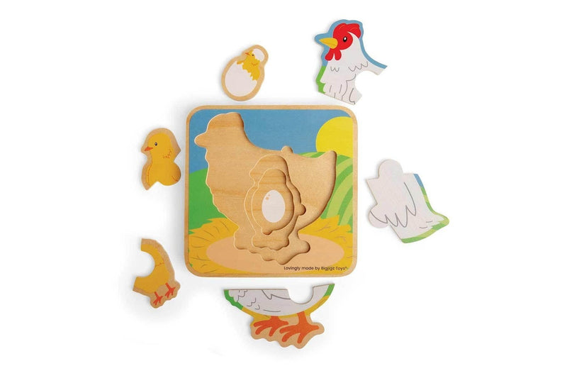 3x 4pc Bigjigs Toys Layer Butterfly Frog Chicken Puzzle Wooden Toy Combo 18m+