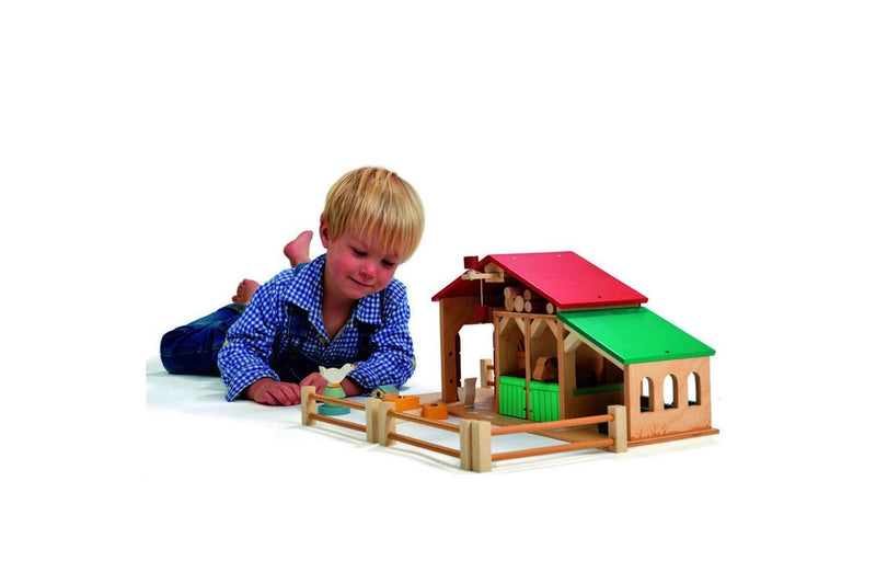 Tender Leaf Toys 51cm Farm Barn Stable Animal Figure Wooden Toy Set Kids 3y+