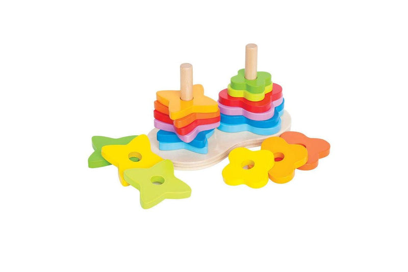 2PK 19pc Hape Double Rainbow Stacker & Creative Puzzle Shapes Kids Wooden Toy