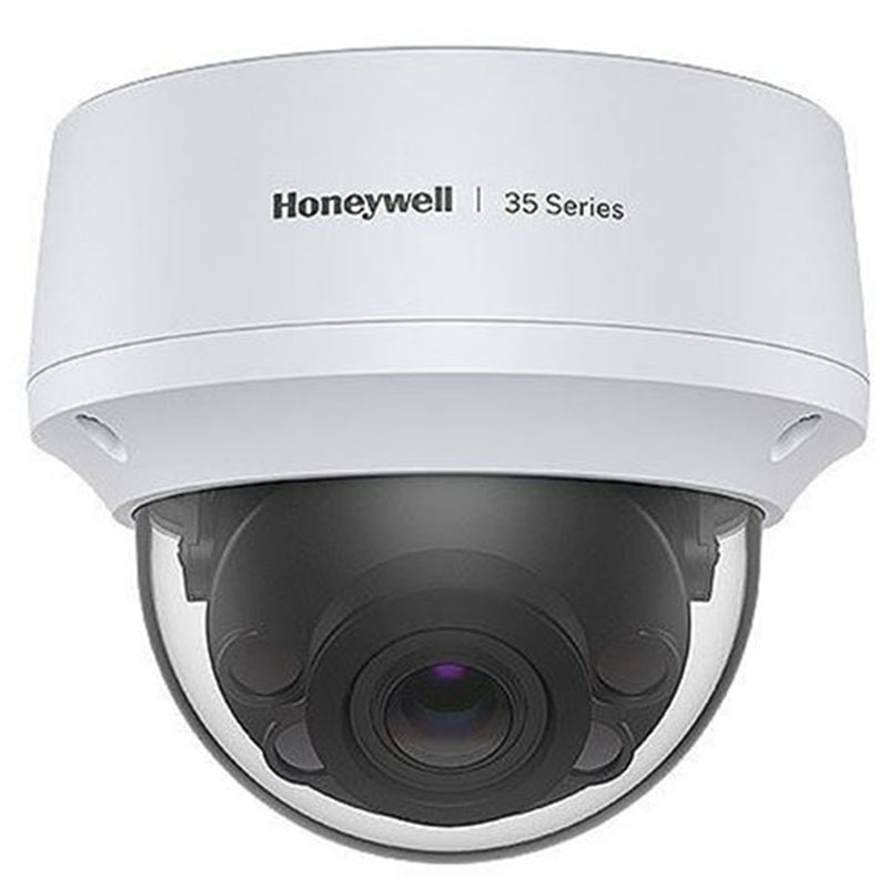 Honeywell HC35W45R2 35 Series 5MP WDR IR IP Dome Camera with Motorized Focus Up to40MIR.RuggedOutdoor IP66 Housing. IK10 Vandal Resistant PoE (IEEE 802.3af) or 12VDC. True WDR, 120dB Auto (ICR) / Colour