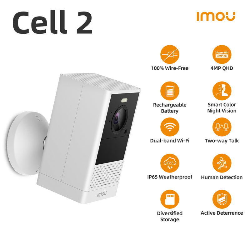 IMOU Cell 2 4MP/2K+ Outdoor Smart 2.4/5GHz Wire-Free Camera with Spotlight & Siren - White