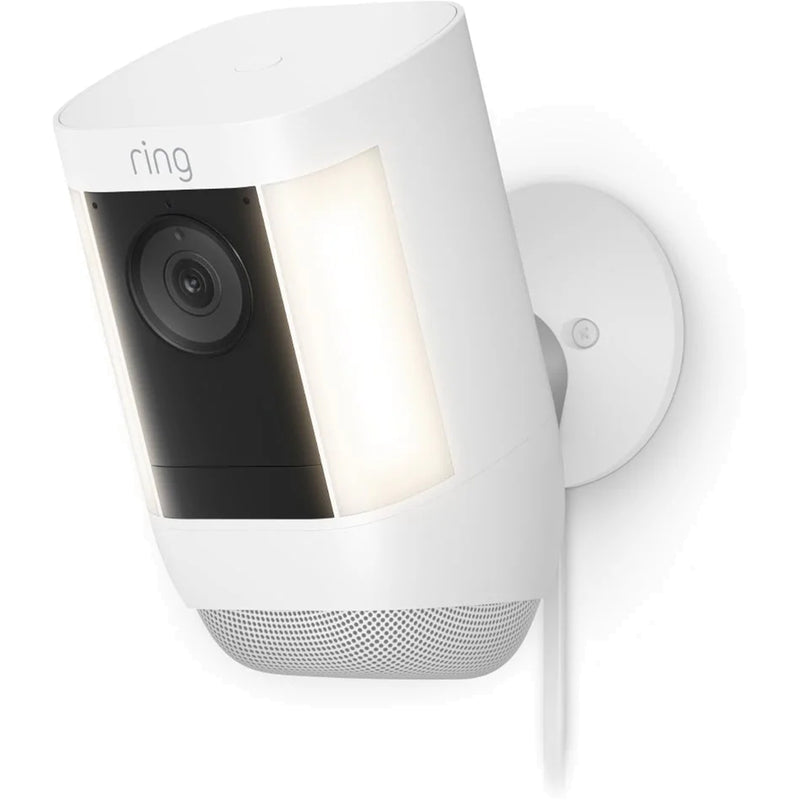 RING Spotlight Cam Pro Plug-In - White, 1080p HDR, 2.4/5GHz Wi-Fi, Built-In Siren, +3D Motion Detection, Bird's Eye View