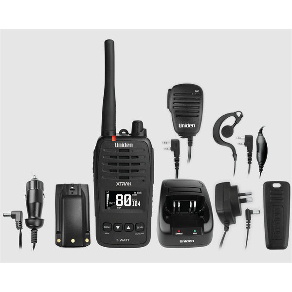 Uniden XTRAK 50 5 Watt Waterproof Smart UHF Handheld Radio (Black) - up to 17km of range