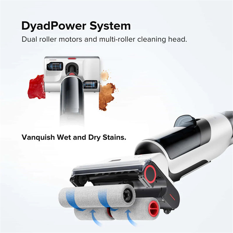 Roborock DYAD Smart Wet Dry Vacuum A Clean Sweep Dyad 13000 Pa Suction Power, 850ml Clean water tank, 620ml dirty water tank, 35 Mins Battery Life 280M^2 Cleaning Range