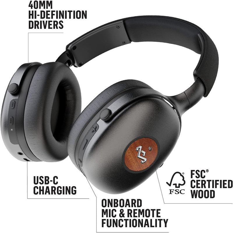 MARLEY Positive Vibration XL ANC Wireless Over-Ear Noise-Cancelling Headphones - Signature Black