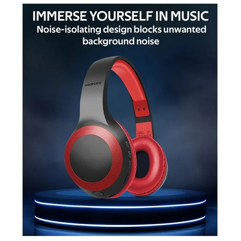 Promate LABOCA.RED Wireless Over-Ear Headphones - Red