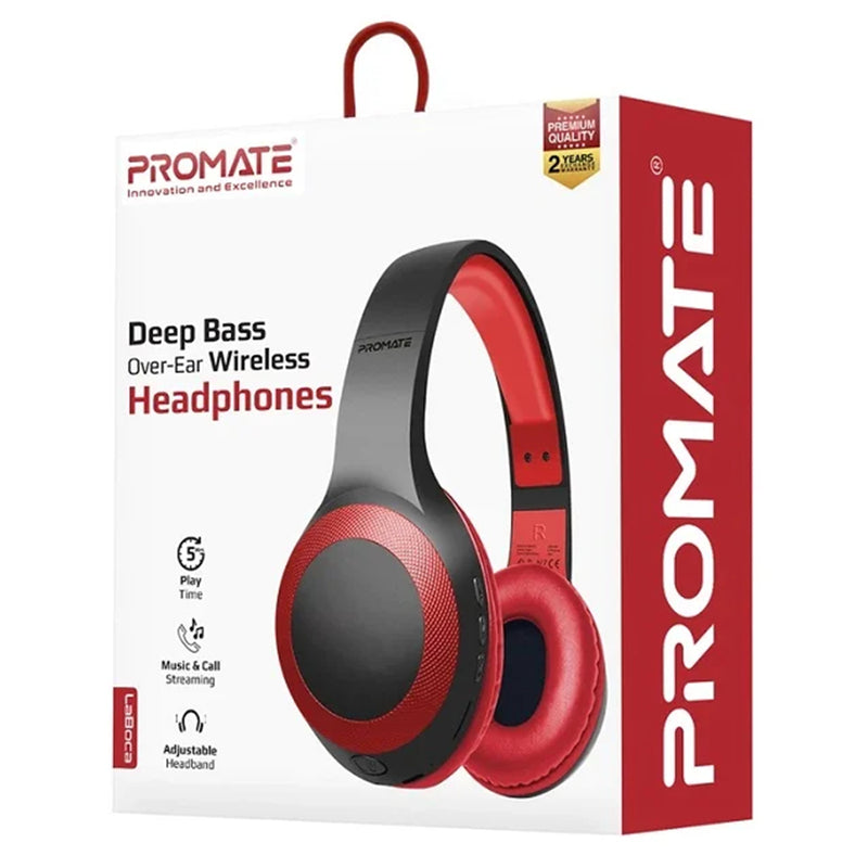 Promate LABOCA.RED Wireless Over-Ear Headphones - Red