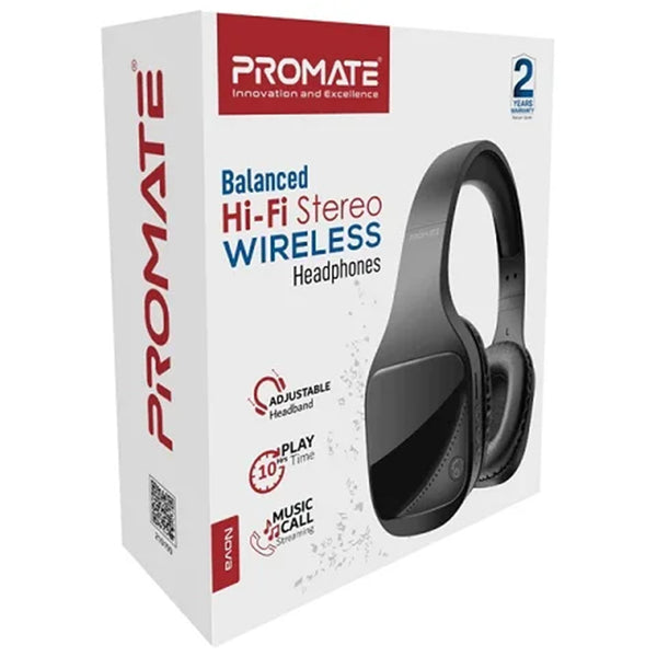 Promate Nova NOVA.BLK Wireless Over-Ear HiFi Headphones - Black