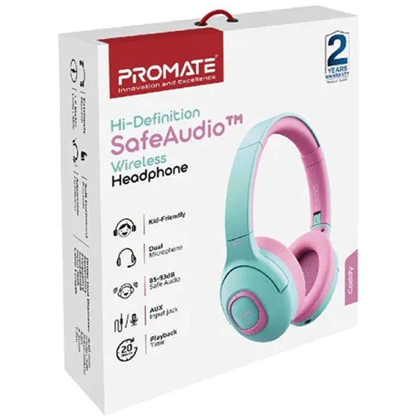 Promate Child-Safe CODDY.BGM Wireless Over-Ear Headphones for Kids - Bubblegum