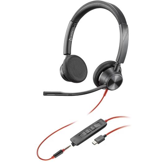 HP Poly Blackwire 3325 USB-C/3.5mm Wired On-Ear Headset - Teams Certified,