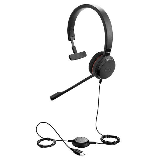 Jabra Evolve 30 II USB-A Wired On-Ear Mono Headset with In-Line Controls - Teams Certified