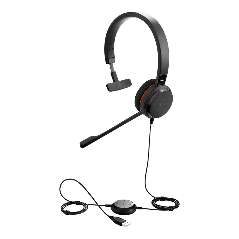 Jabra Evolve 30 II USB-A Wired On-Ear Mono Headset with In-Line Controls - UC Certified