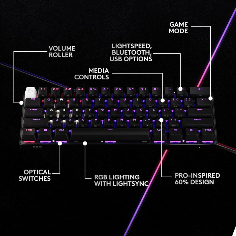 Logitech G Pro X 60 LIGHTSPEED Gaming Keyboard - Black