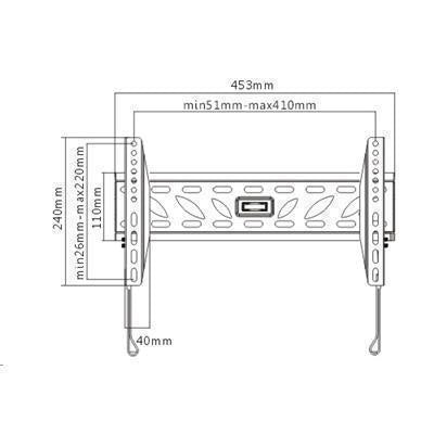 Brateck Lumi LP10-24F 32-55 Fixed Wall Mount Bracket for LCD/LED. Max Load 50kg TV to Wall: 26mm. Universal hole patterns 410 x 220mm. VESA 100x100 200x100,200x200,400x200 Supports Curved Dislpays.