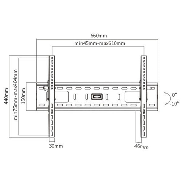 Brateck Lumi PLB35L 37-70" Tilt Wall Mount Bracket for LCD/LED/Plasma TV. Load Capacity: 75kg. -10 deg Tilt TV to Wall: 46mm, Max VESA 600X400