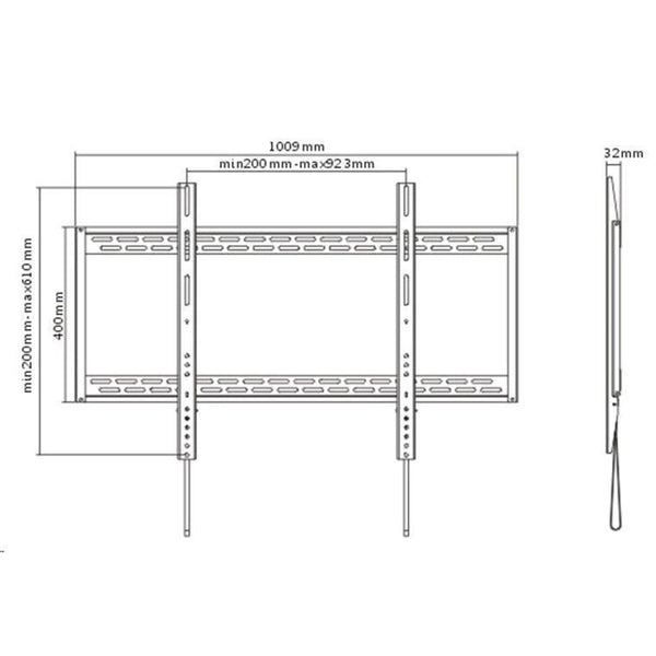 Brateck Lumi LP37-69F 60-100 Extra-Large heavy- duty fixed wall bracket. Max load: 100kg. VESA support up to: 900x600. Curved display Compatible. Colour: Gloss black.