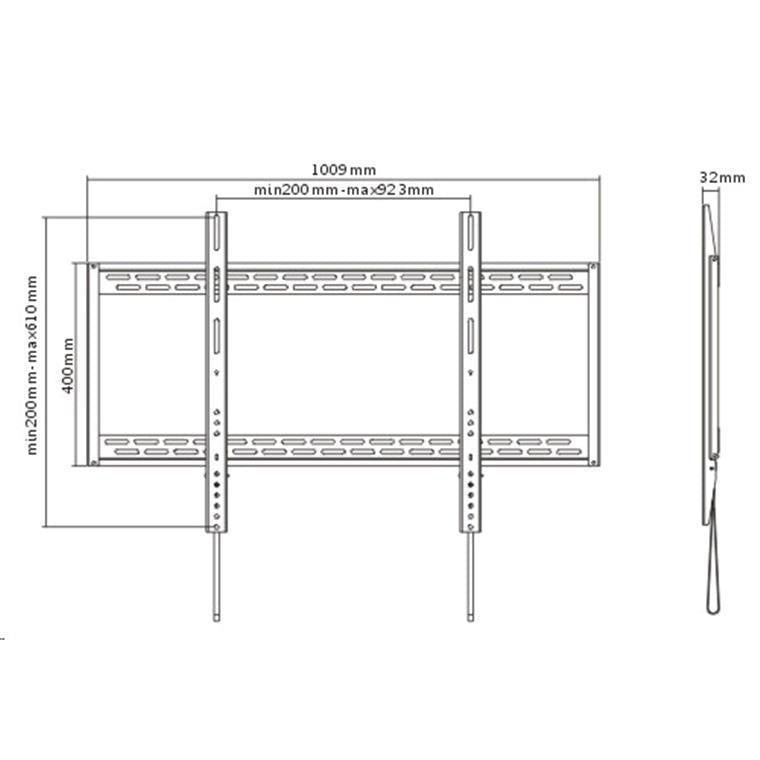 Brateck Lumi LP37-69F 60-100 Extra-Large heavy- duty fixed wall bracket. Max load: 100kg. VESA support up to: 900x600. Curved display Compatible. Colour: Gloss black.