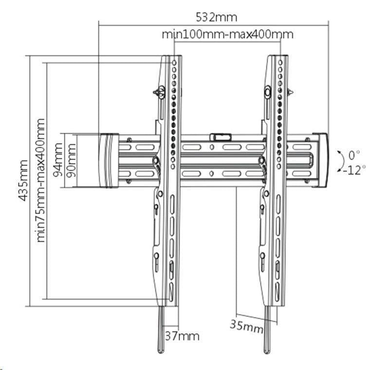 Brateck Lumi LP45-44T 32-55" Tilt Wall Bracket Tilt 0 12deg, Bubble Level, TV to wall 35mm,30kg Max load.Spring lock