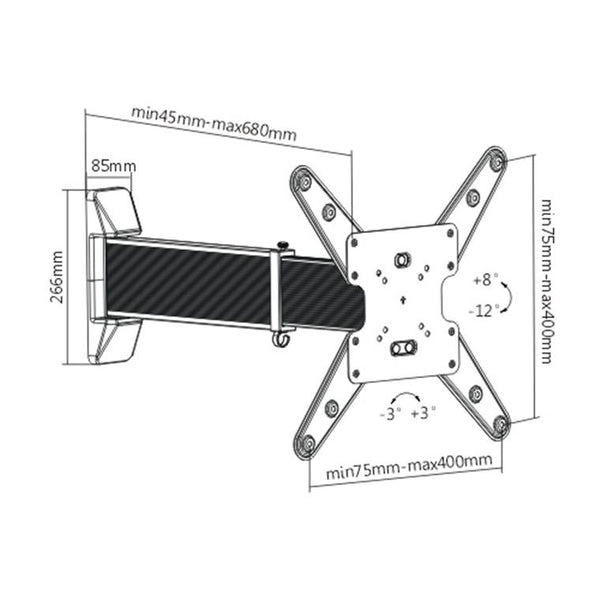 LUMI LPA35-442 Aluminium Slim Sliding Full-Motion TV Wall Mount For most 23"-55" LED, LCD Flat Panel