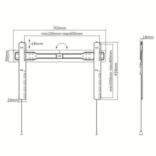 Brateck Lumi LP57-46F 37-70" Ultra-Slim TV Wall Bracket. TV to Wall 18mm. MAX VESA 620x420mm. Max Weight 35kg. Solid wall or double stud.