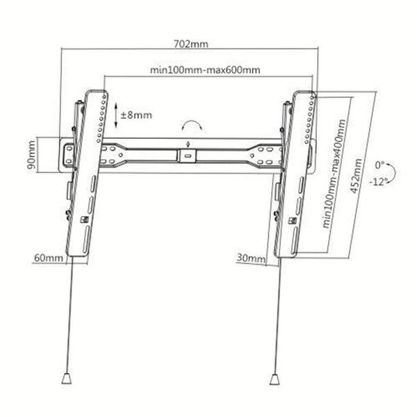 Brateck LP57-46T 37 -70 Ultra-Slim tilt wall bracket. Max load: 35kg. VESA support up to: 620x420. Profile: 30mm. Curved display compatible. Colour: Black.