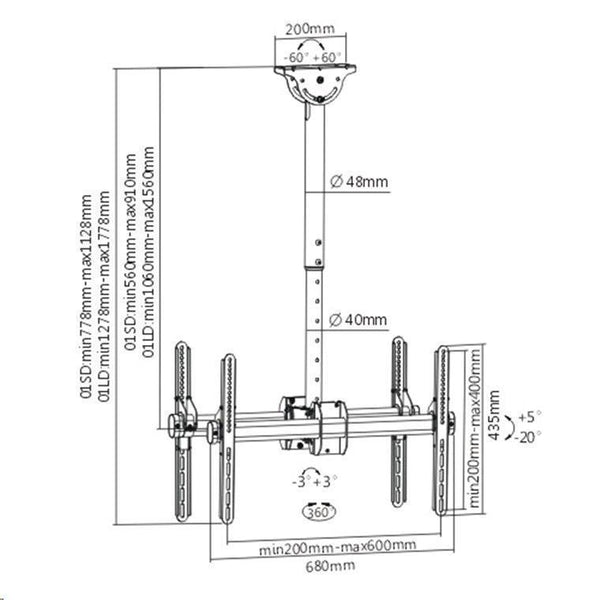 Brateck Lumi PLB-CE946-01LD Dual 37-70" Back-to-Back Flat Panel Ceiling Mounts for LCD/Plasma TV