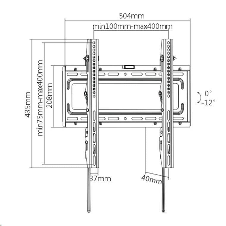 Brateck Lumi LP46-44T 32-55" Tilt Curved & Flat Panel TV Wall Mount. Tilt 0 12 . Click-in spring lock with easy release tabs. Max weight 40kg, max VESA 400x400mm. Profile 40mm.