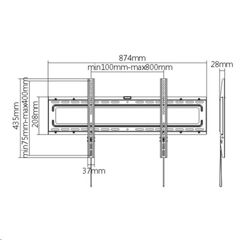 Brateck Lumi LP46-48F 37-70" Fixed Curved & Flat TV Wall Mount. Click-in spring lock with easy release tabs. Integrated bubble level. Max Weight 50kg, max VESA 800x400mm. Profile 28mm.