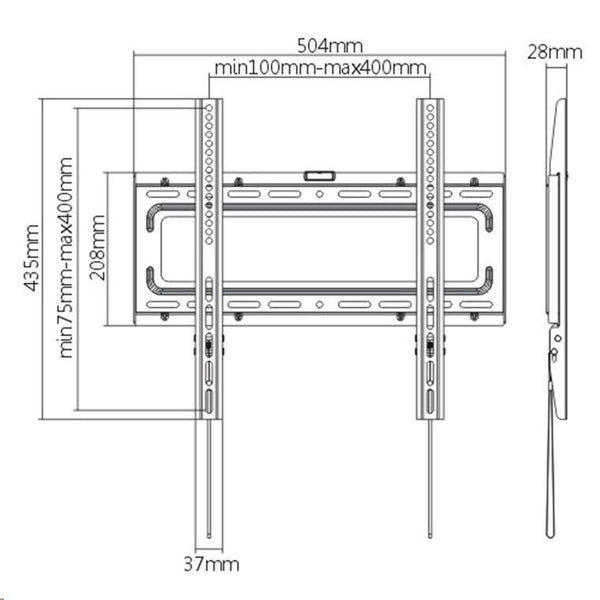 Brateck Lumi LP46-44F 32-55" Fixed Curved & Flat TV Wall Mount. Click-in spring lock with easy release tabs. Integrated bubble level. Max Weight 40kg, max VESA 400x400mm. Profile 28mm.